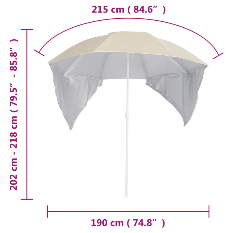 Parasol plażowy ze ściankami bocznymi, piaskowy, 215 cm