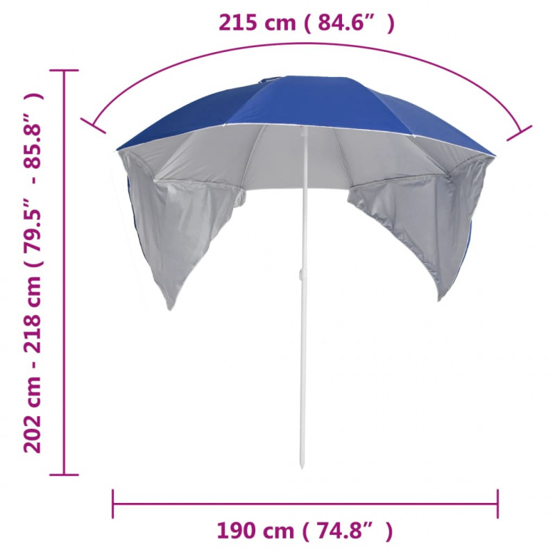Parasol plażowy ze ściankami bocznymi, niebieski, 215 cm