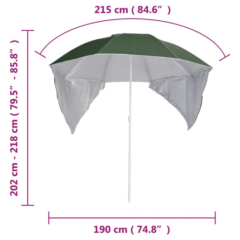 Parasol plażowy ze ściankami bocznymi, zielony, 215 cm