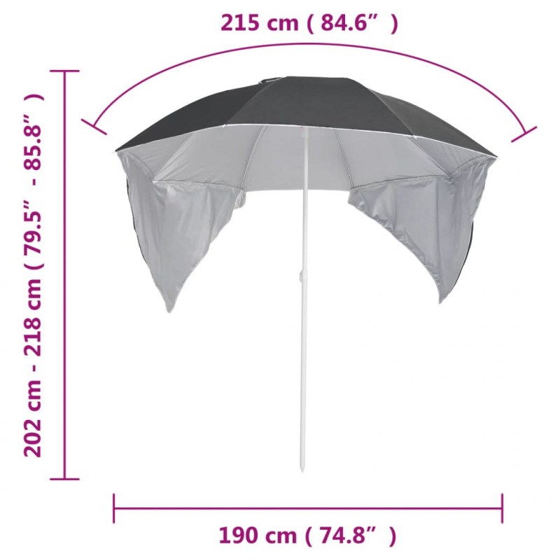 Parasol plażowy ze ściankami bocznymi, antracytowy, 215 cm