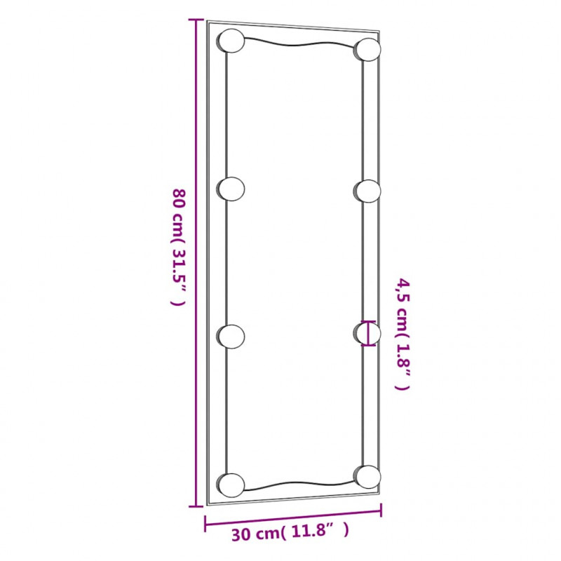 Lustro ścienne z LED, 30x80 cm, szklane, prostokątne
