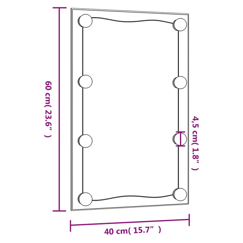 Lustro ścienne z LED, 40x60 cm, szklane, prostokątne