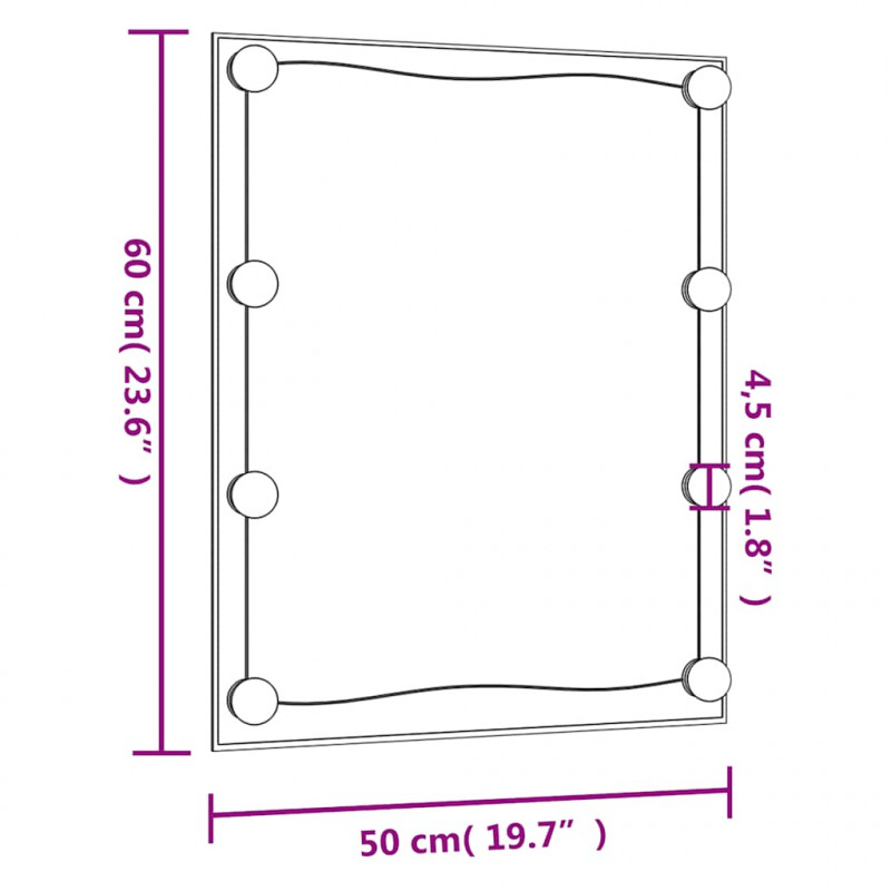 Lustro ścienne z LED, 50x60 cm, szklane, prostokątne