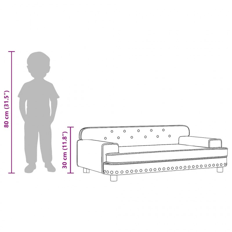 Sofa dla dzieci, brązowa, 90x53x30 cm, aksamit