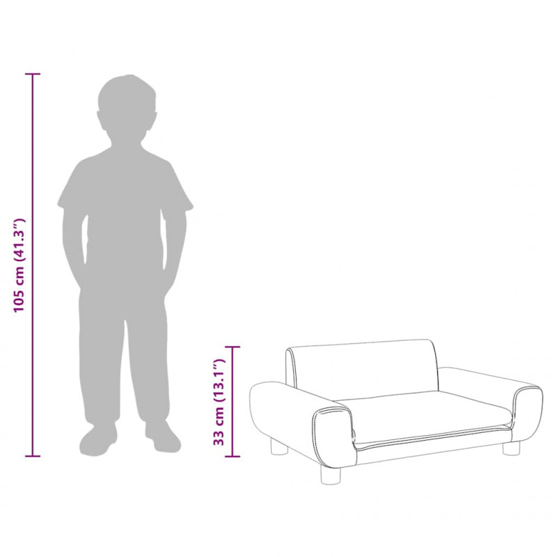 Sofa dla dzieci, brązowa, 70x45x33 cm, aksamit