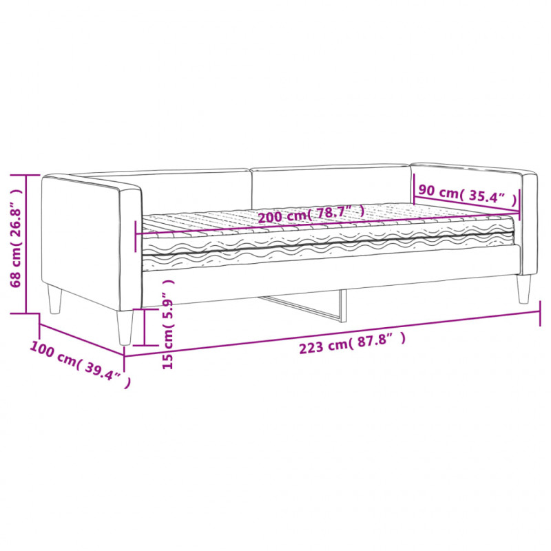 Sofa z materacem do spania, jasnoszara, 90x200 cm, tkanina