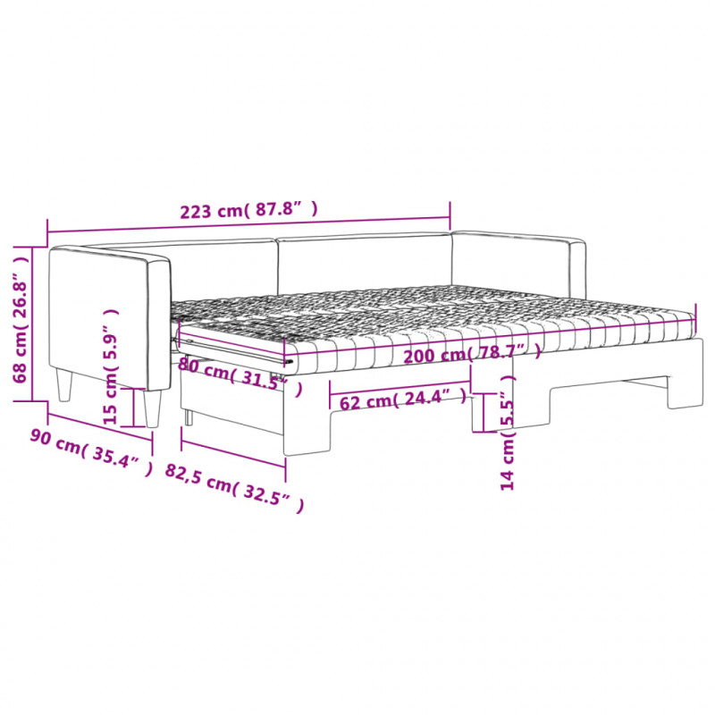 Sofa rozsuwana z materacami, jasnoszara, 80x200 cm, tkanina