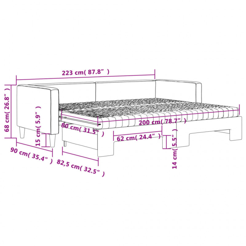 Sofa rozsuwana z materacami, kolor taupe, 80x200 cm, tkanina
