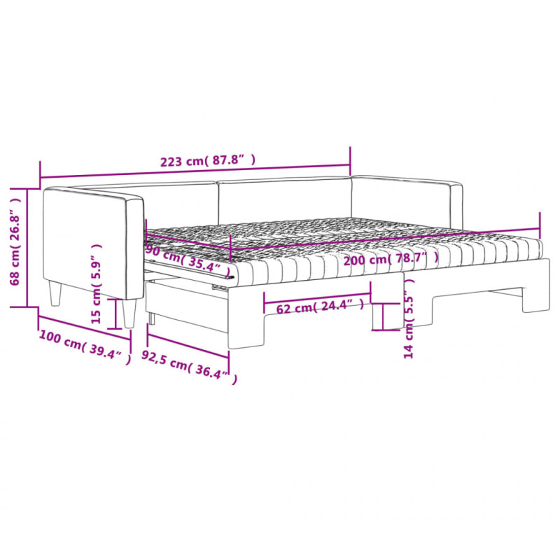 Sofa rozsuwana z materacami, kremowa, 90x200 cm, tkanina