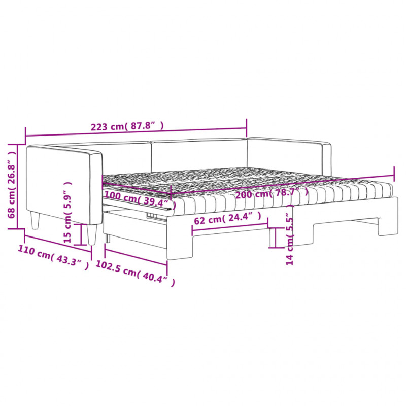 Sofa rozsuwana z materacami, czarna, 100x200 cm, tkanina