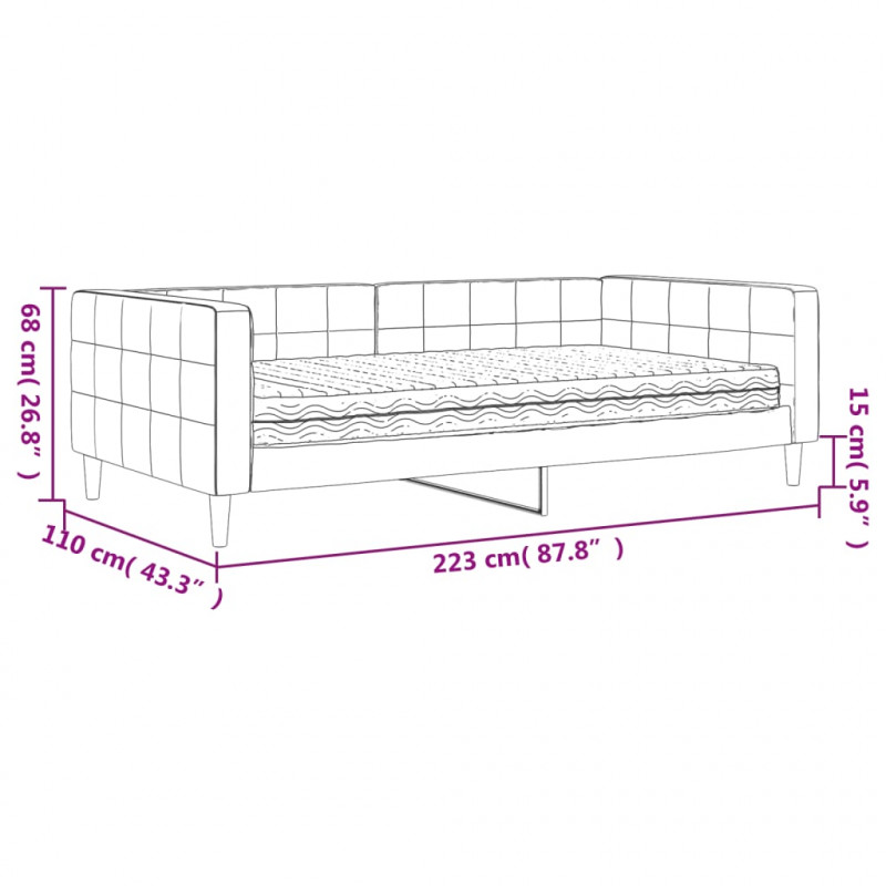 Sofa z materacem do spania, jasnoszara, 100x200 cm, aksamit