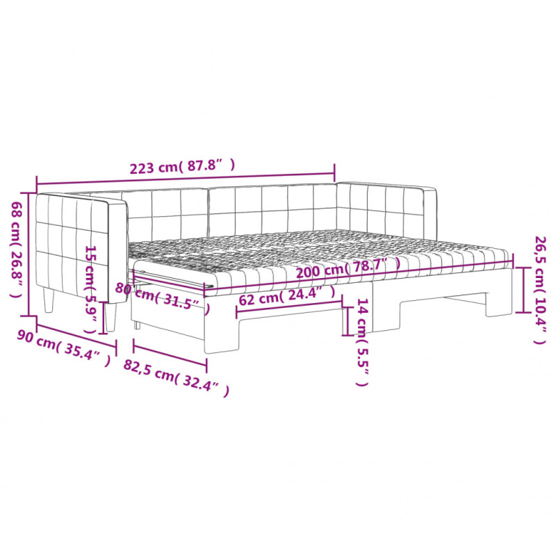 Sofa rozsuwana z materacami, czarna, 80x200 cm, aksamit