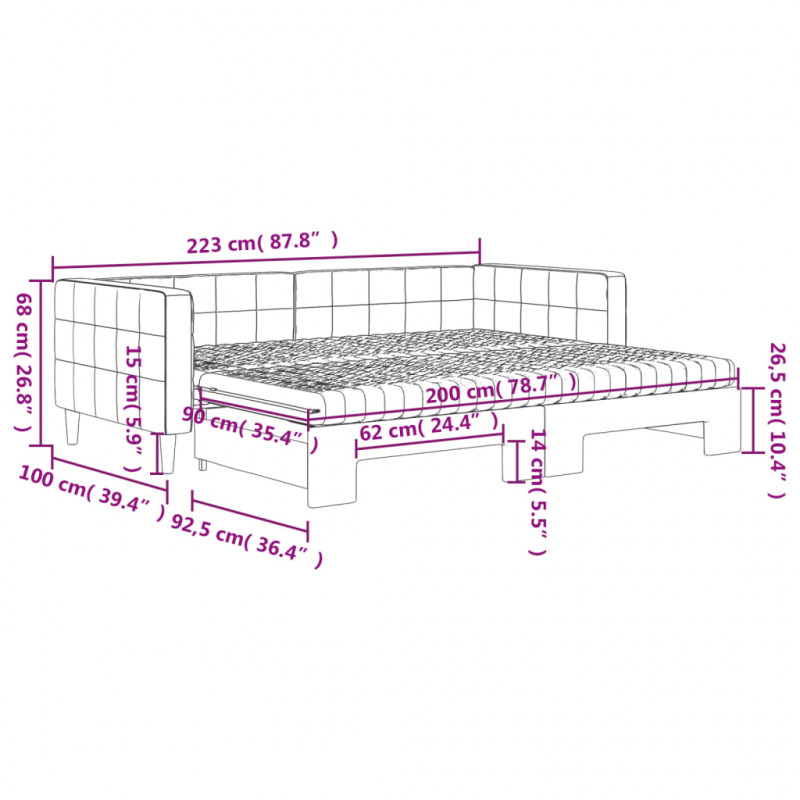Sofa rozsuwana z materacami, czarna, 90x200 cm, aksamit