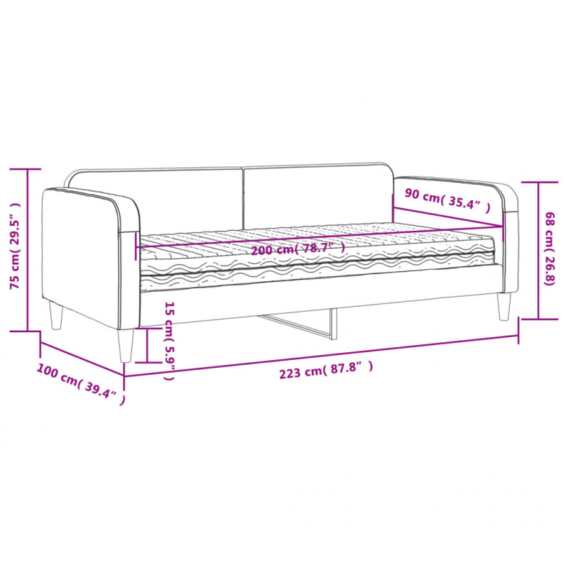 Sofa z materacem do spania, kremowa, 90x200 cm, tkanina