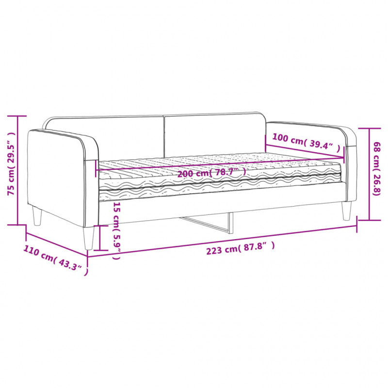 Sofa z materacem do spania, czarna, 100x200 cm, tkanina