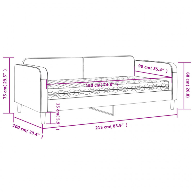 Sofa z materacem, jasnoszara, 90x190 cm, tkanina