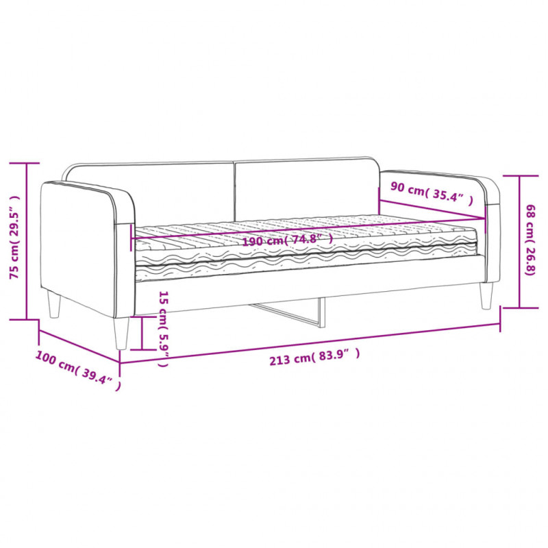 Sofa z materacem, czarna, 90x190 cm, tkanina
