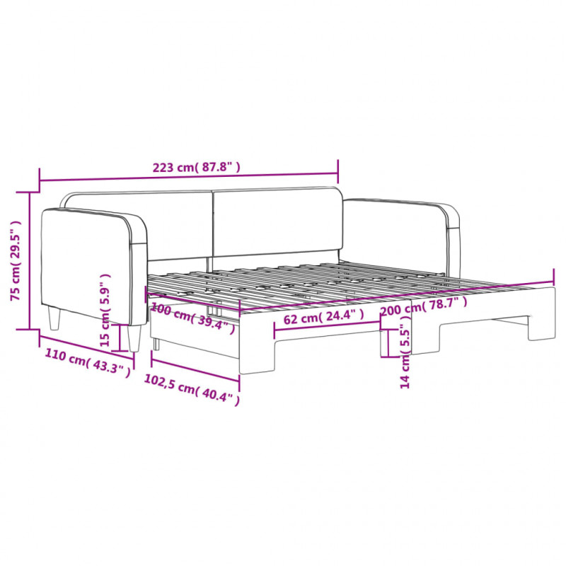 Sofa rozsuwana, kolor taupe, 100x200 cm, tkanina