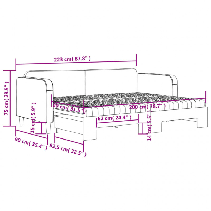 Sofa rozsuwana z materacami, jasnoszara, 80x200 cm, tkanina