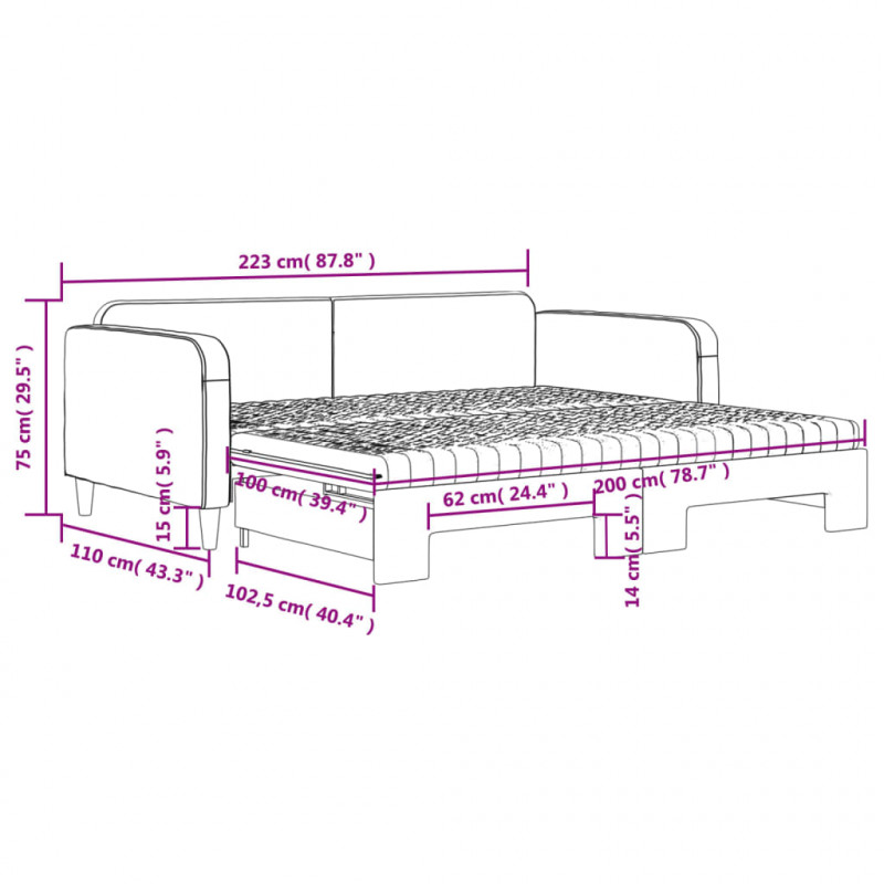 Sofa rozsuwana z materacami, ciemnoszara, 100x200 cm, tkanina