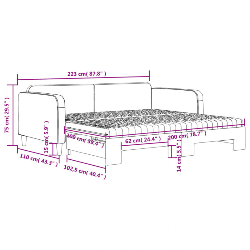 Sofa rozsuwana z materacami, czarna, 100x200 cm, tkanina