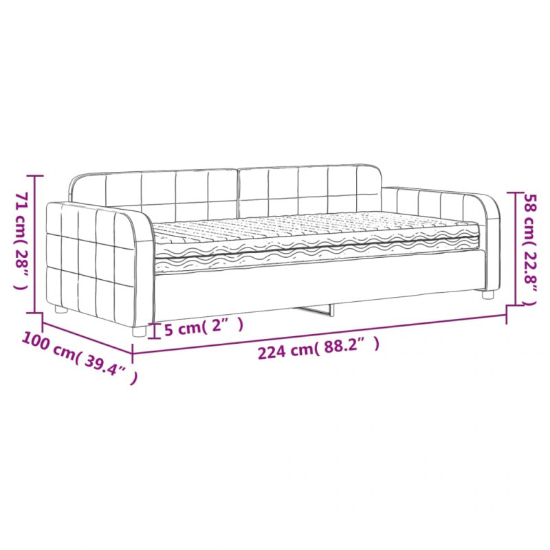 Sofa z materacem do spania, ciemnoszara, 90x200 cm, aksamit