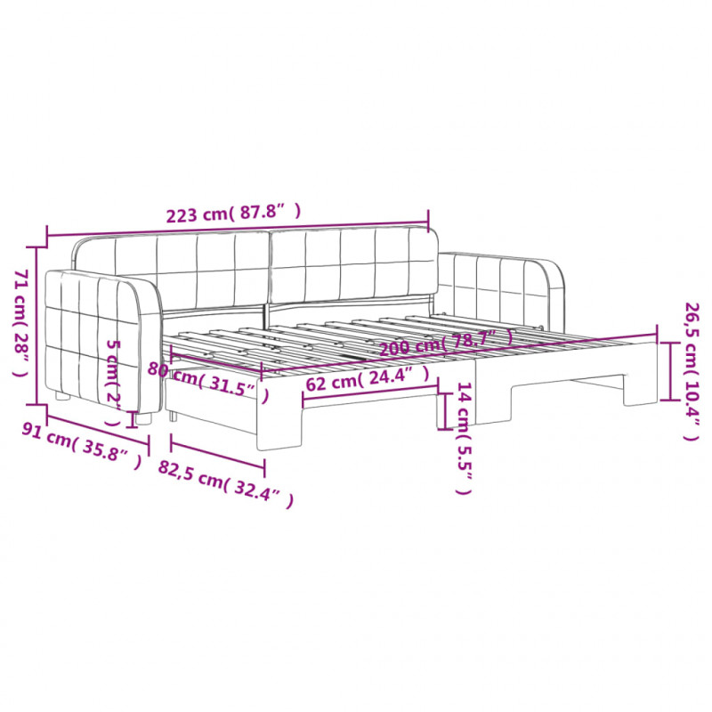 Sofa rozsuwana, czarna, 80x200 cm, aksamit