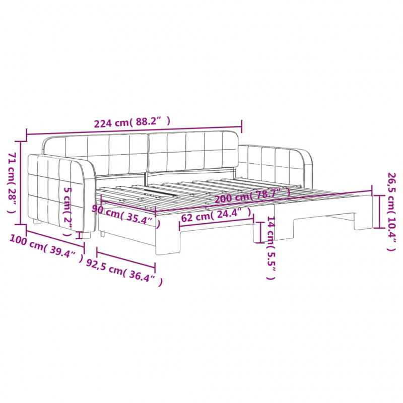 Sofa rozsuwana, czarna, 90x200 cm, aksamit