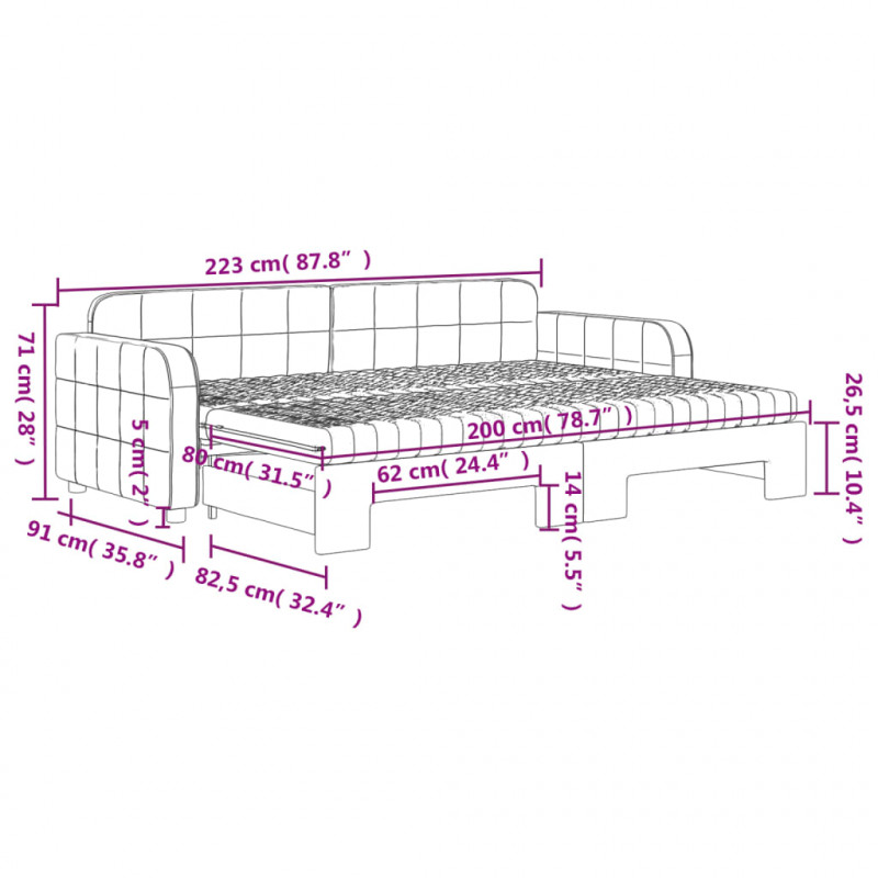 Sofa rozsuwana z materacami, ciemnoszara, 80x200 cm, aksamit
