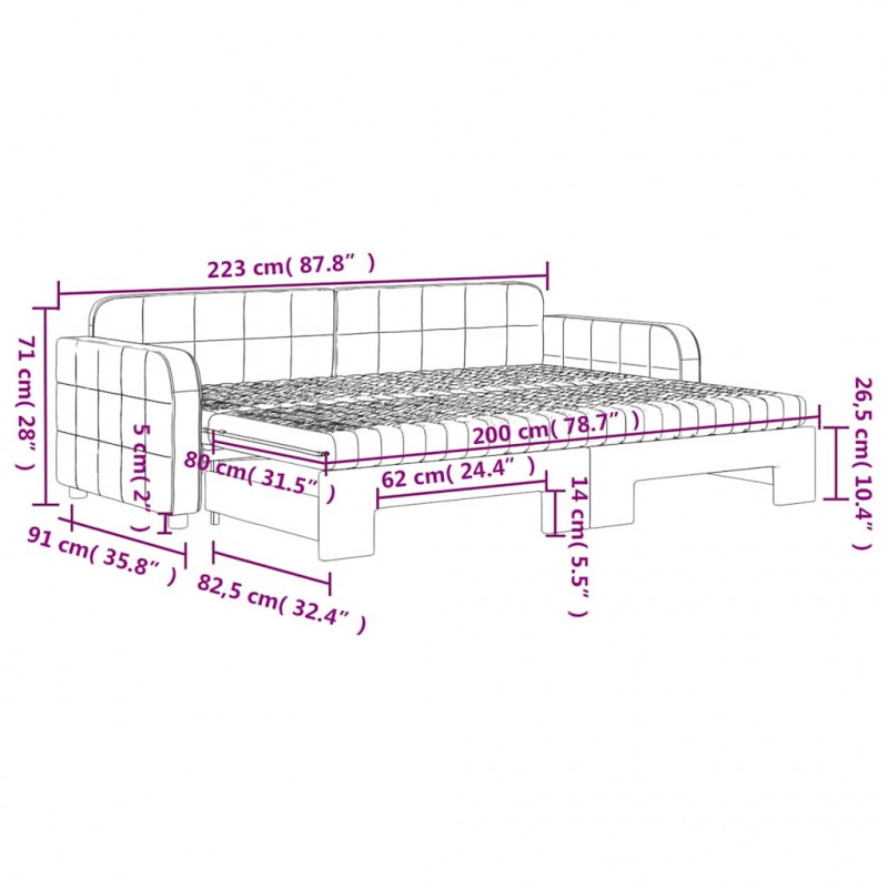 Sofa rozsuwana z materacami, ciemnozielona, 80x200 cm, aksamit