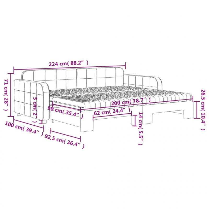 Sofa rozsuwana z materacami, czarna, 90x200 cm, aksamit