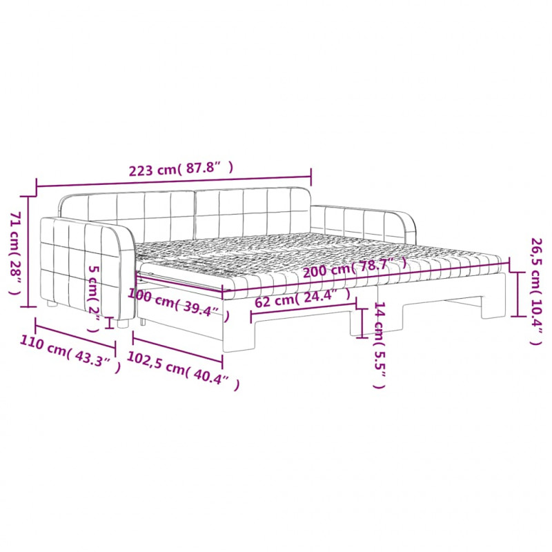 Sofa rozsuwana z materacami, niebieska, 100x200 cm, aksamit