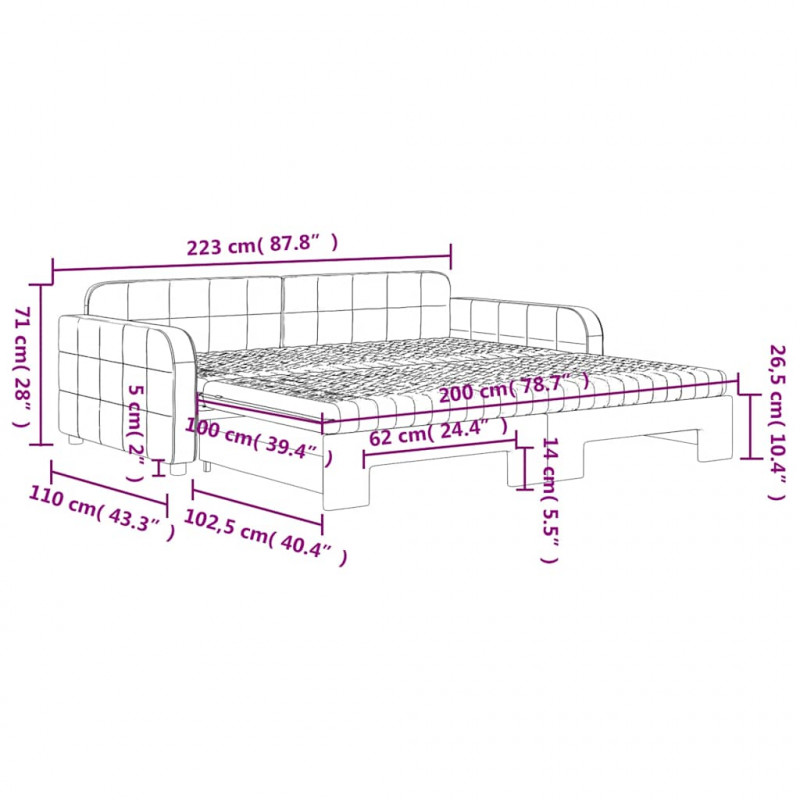 Sofa rozsuwana z materacami, ciemnoszara, 100x200 cm, aksamit