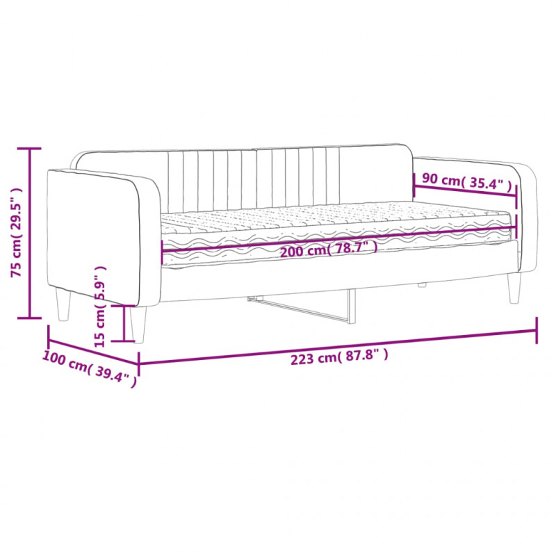 Sofa z materacem do spania, ciemnoszara, 90x200 cm, aksamit