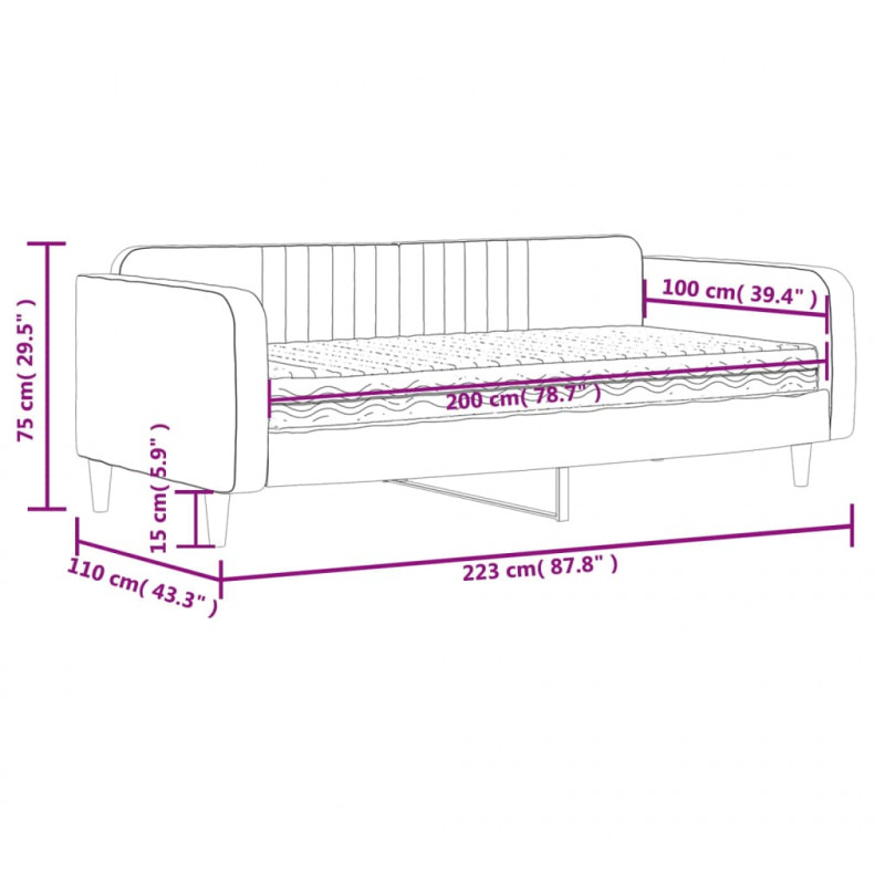Sofa z materacem do spania, czarna, 100x200 cm, aksamit