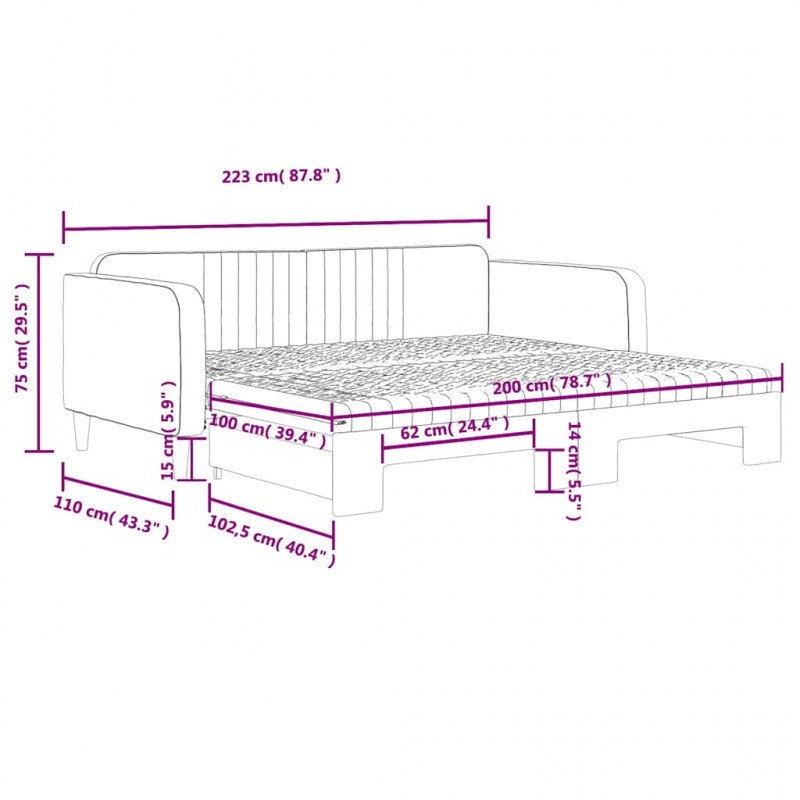 Sofa rozsuwana z materacami, niebieska, 100x200 cm, aksamit