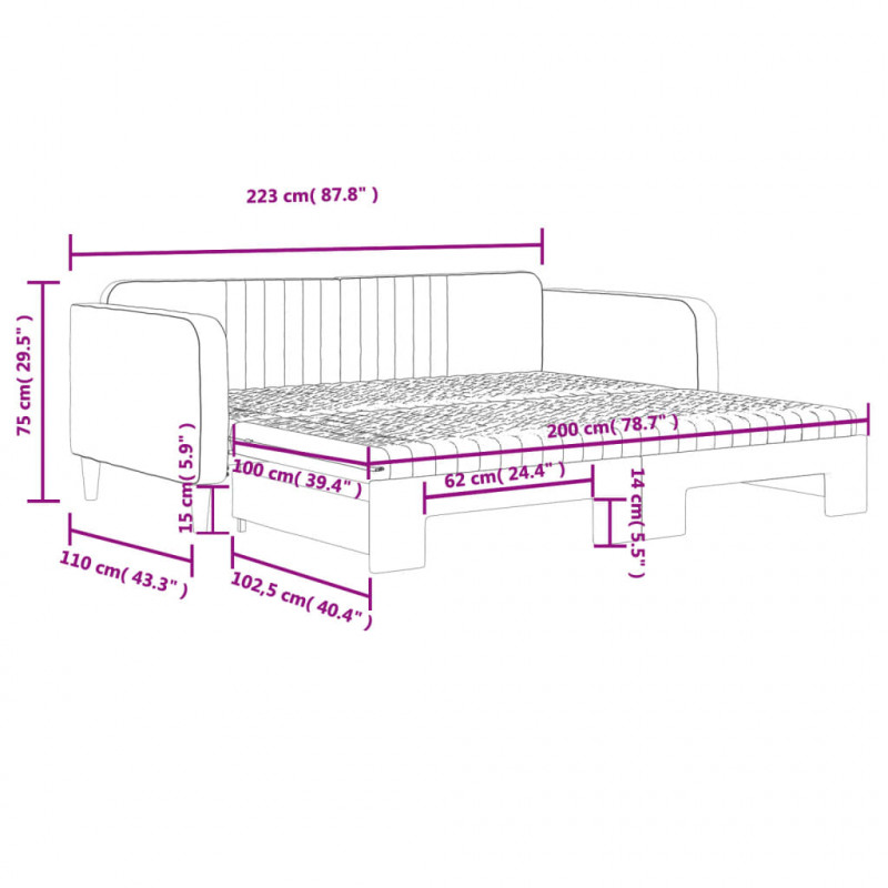 Sofa rozsuwana z materacami, czarna, 100x200 cm, aksamit