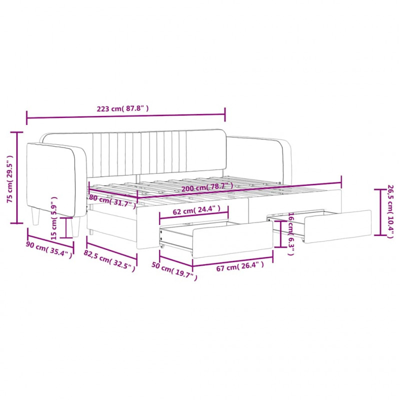 Sofa rozsuwana z szufladami, ciemnozielona, 80x200 cm, aksamit