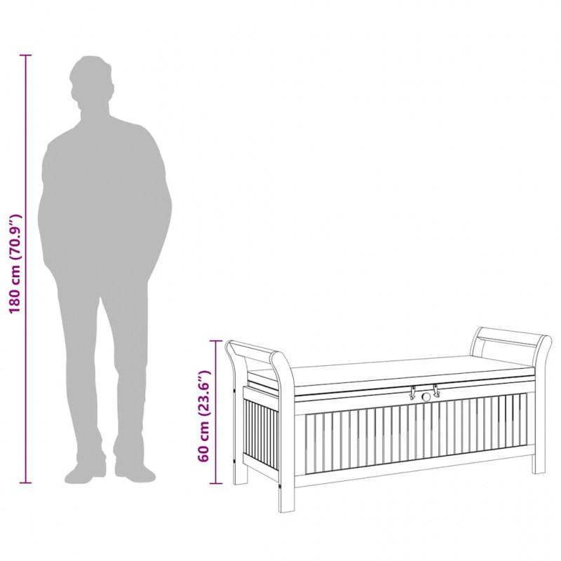 Ogrodowa ławka ze schowkiem i poduszką, 126 cm, drewno akacjowe