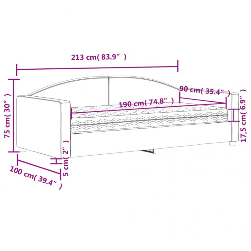 Sofa z materacem, czarna, 90x190 cm, tkanina