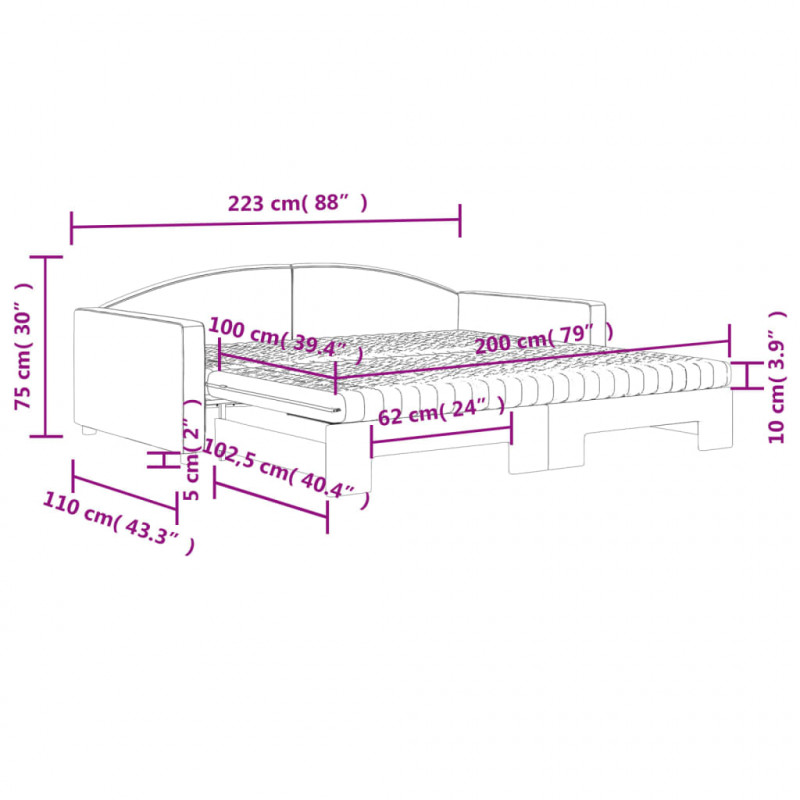 Sofa rozsuwana z materacami, ciemnoszara, 100x200 cm, tkanina