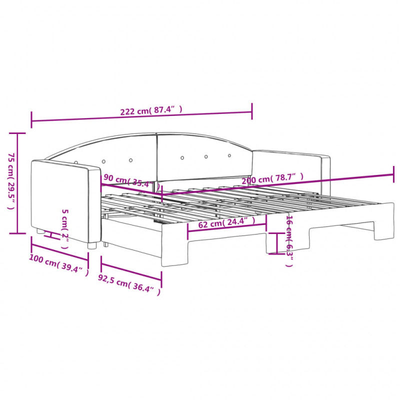 Sofa rozsuwana, czarna, 90x200 cm, aksamit
