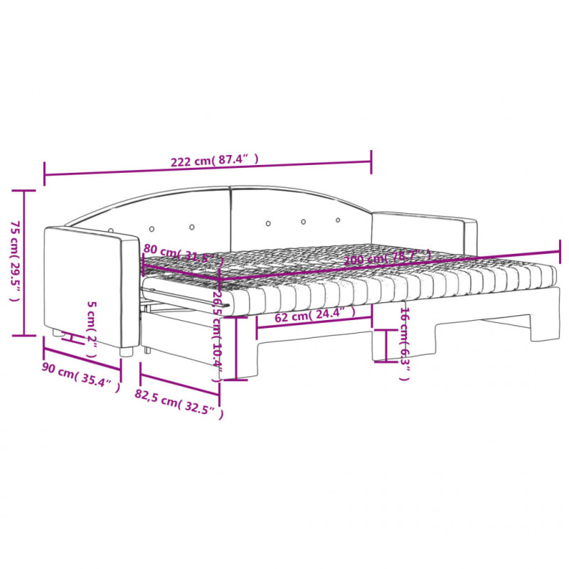Sofa rozsuwana z materacami, jasnoszara, 80x200 cm, aksamit