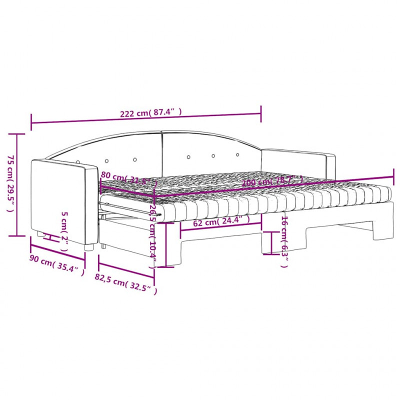 Sofa rozsuwana z materacami, ciemnozielona, 80x200 cm, aksamit