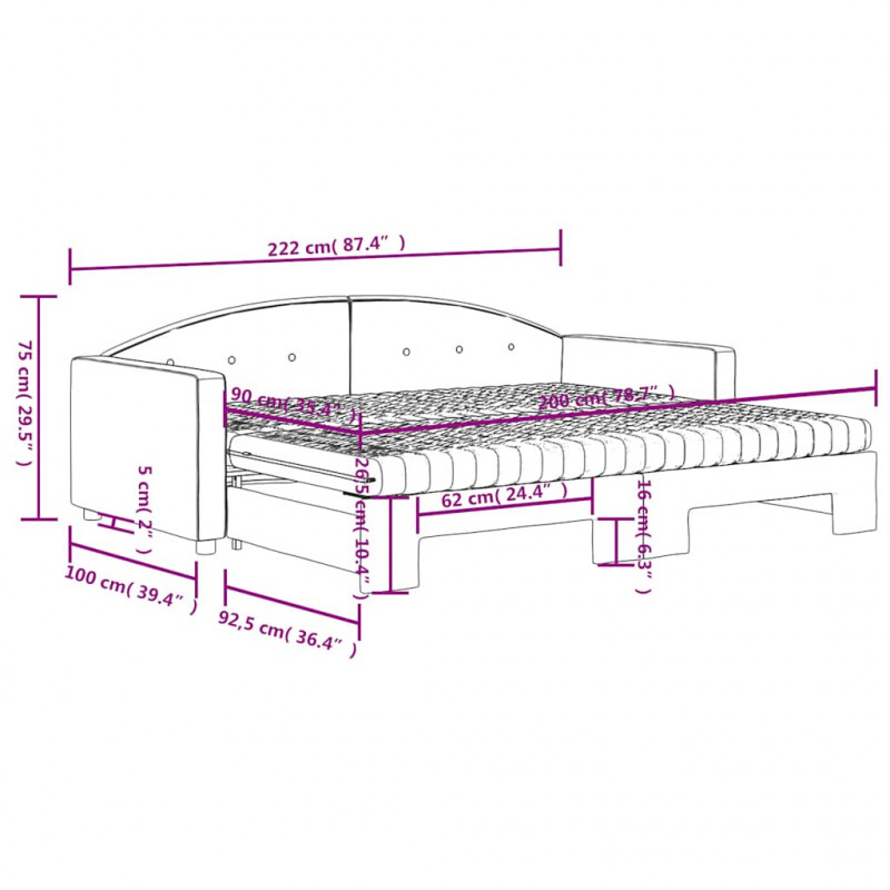Sofa rozsuwana z materacami, ciemnozielona, 90x200 cm, aksamit