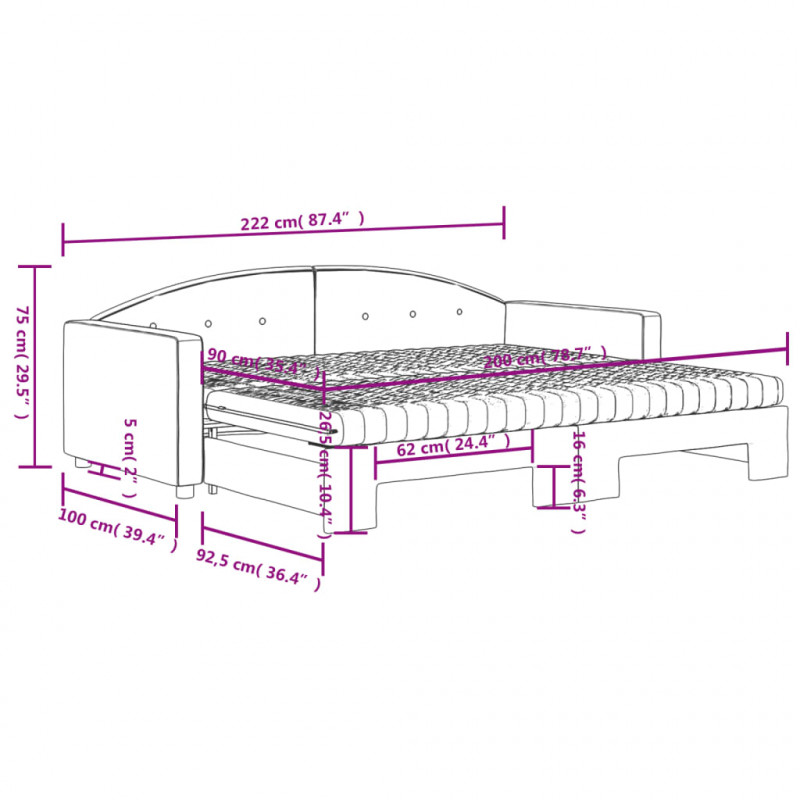 Sofa rozsuwana z materacami, czarna, 90x200 cm, aksamit