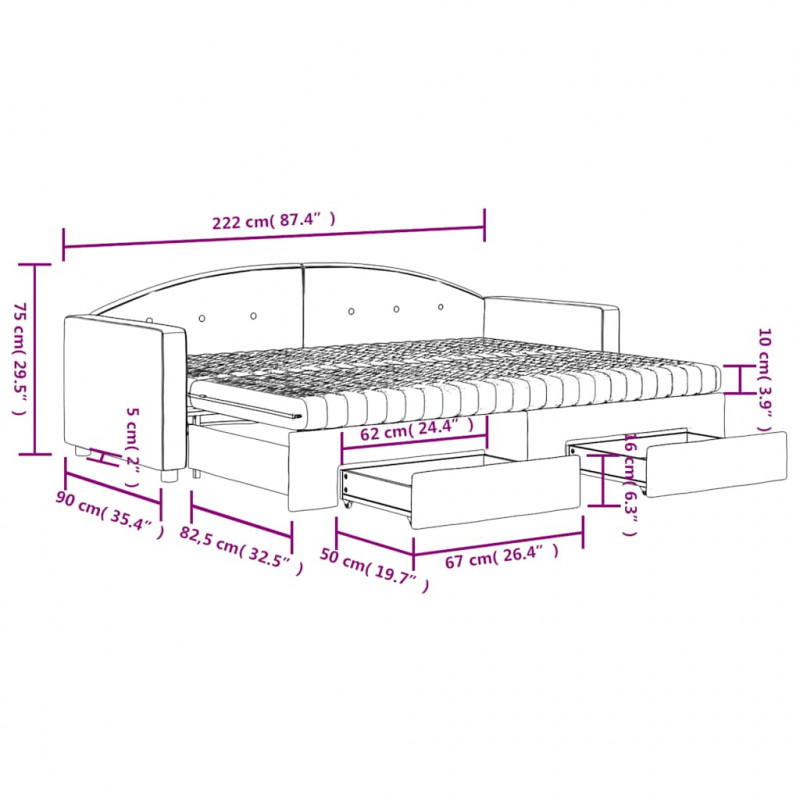 Sofa rozsuwana z szufladami, ciemnozielona, 80x200 cm, aksamit