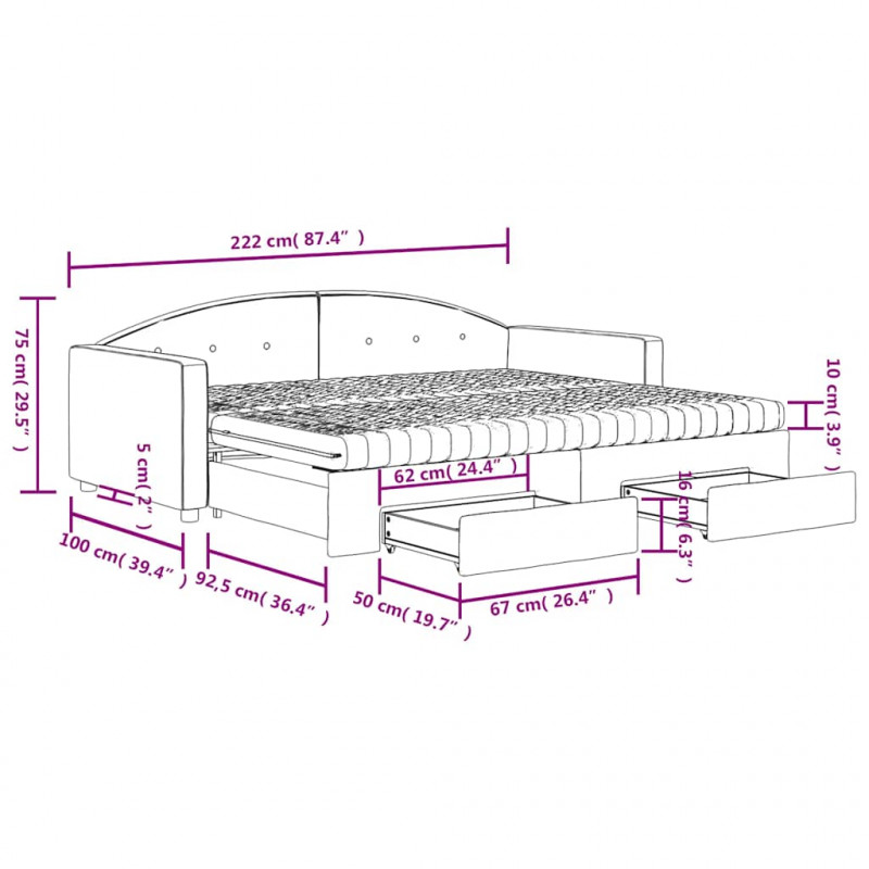 Sofa rozsuwana z szufladami, ciemnozielona, 90x200 cm, aksamit