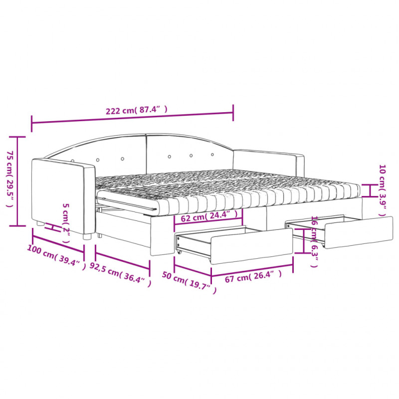Sofa rozsuwana z szufladami, czarna, 90x200 cm, aksamit