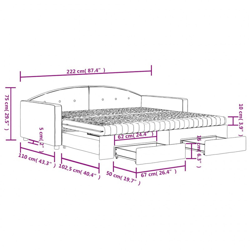 Sofa rozsuwana z szufladami, ciemnozielona, 100x200 cm, aksamit